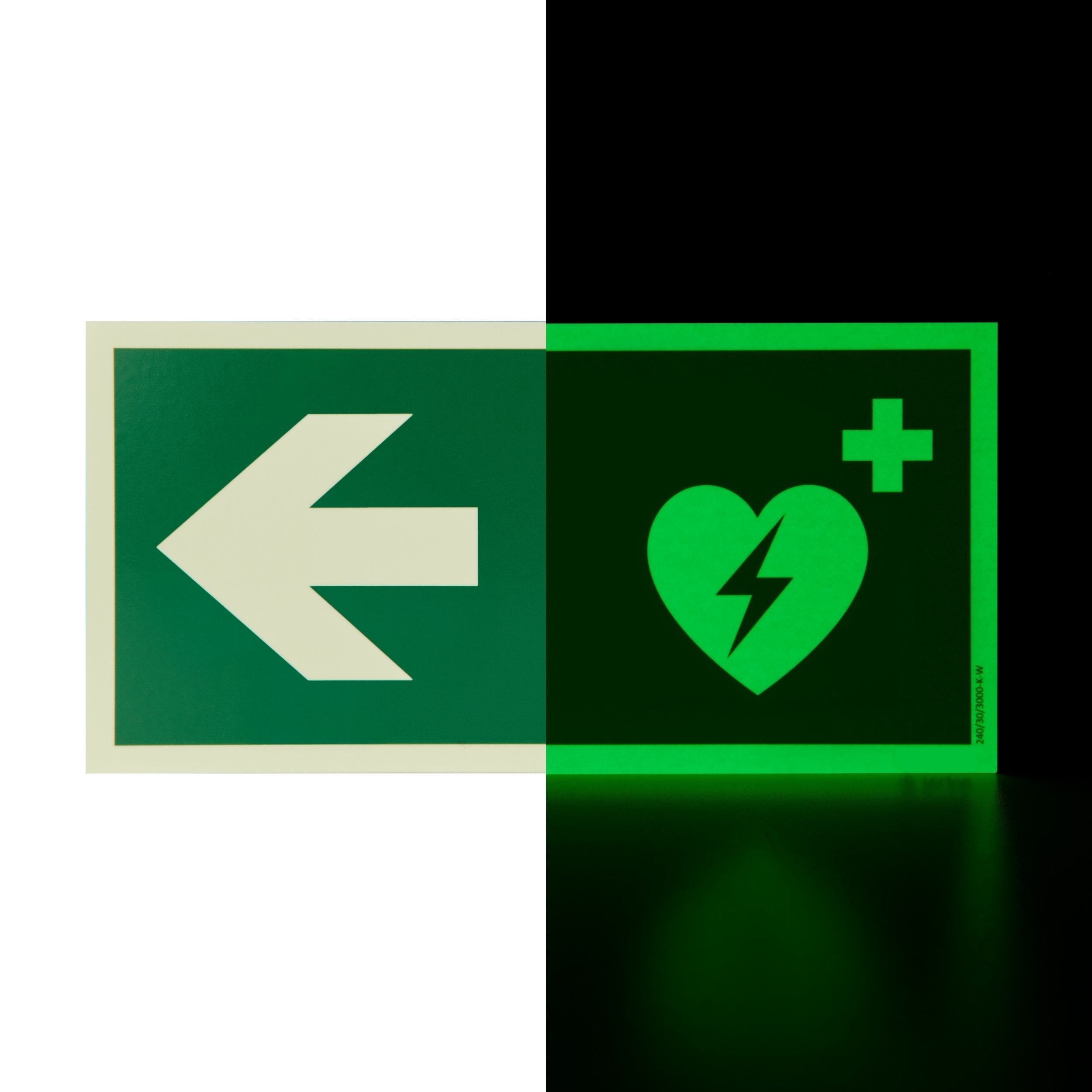 defibrillator hinweisschild mit pfeil nach links photolumineszierend, langnachleuchtend halb halb defibrillator hinweisschild mit pfeil nach links photolumineszierend, langnachleuchtend halb halb