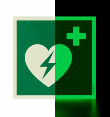 defibrillator aed hinweisschild mit aed piktogramm (photolumineszierend, langnachleuchtend)